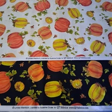 Bundle of 2 yd -Quilting Treasures Fabric Tossed Pumpkins Black And Cream  Fall