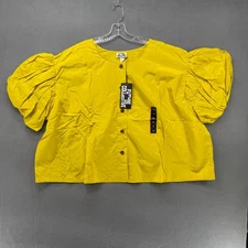 Future Collective Blouse Top Womens 4X Yellow Crop Short Puff Sleeve NWT