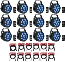 (12) Rockville RockPAR TRI LED RGB Black DMX Par Wash DJ +Remotes+Cables