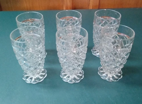 Anchor Hocking Waterford Waffle Clear Depression 5-1/4" Footed Tumblers Set of 6