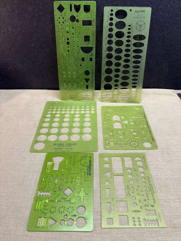 Berol RapiDesign other set of 6 Electric Templates R-31 no. 316 540 77 & triangl