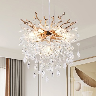 18'' Tree Branch Crystal Chandelier Luxury Gold Raindrop Pendant Light Fixture UL