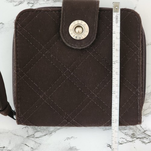Vera Bradley Compact Wallet Microfiber Espresso Brown Snap Closure 4"x4.5" - Picture 8 of 9