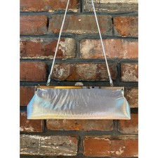 Kate Landry Silver Metallic Evening Clutch Bag Rhinestone Clasp Formal Prom