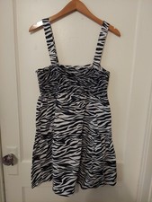ASOS Cami Mini Dress Womens 10 Zebra Fairy Cotton Linen Tiered Smocked