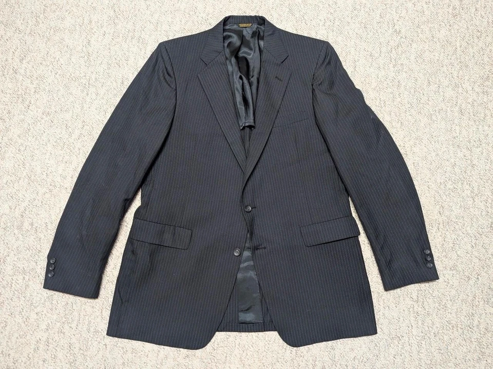 TRAJE 3 PIEZAS de colección hecho en EE. UU. azul marino 46L 40x36 lana a rayas PREPPY hiedra liga Foto 2 de 4