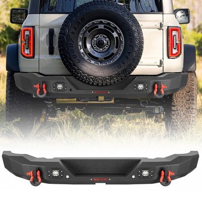 SUNPIE Rear Bumper with LED Lights Sensor Holes & D-Rings for 21-26 Ford Bronco
