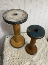 vintage wood textile bobbin spools X2