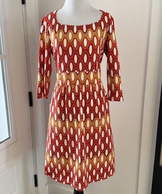 J. McLaughlin Emma Dress   Catalina Cloth Red Orange Yellow RETRO MOD Print  XS