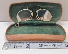 Antique Pinch Nose Spectacles With USA Made Leather Case 1800s-1930s