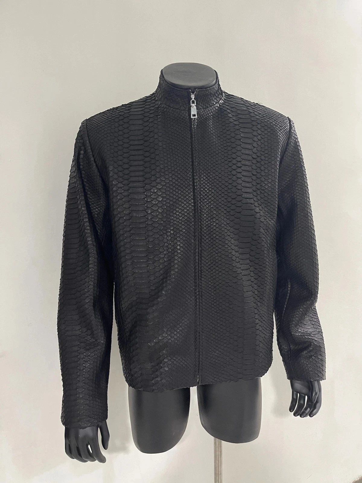 Men’s Real Leather Jacket Black Luxury Bomber Snake Pattern Embossed Cool Jacket