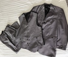 Stacy Adams Gray Striped 3 Piece Suit 44R Jacket 38W Pants Pleated Formal