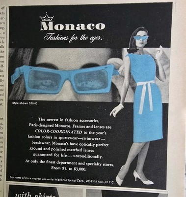 1962 VIntage Blue Monaco sunglasses fashions for the eyes vintage  Ad