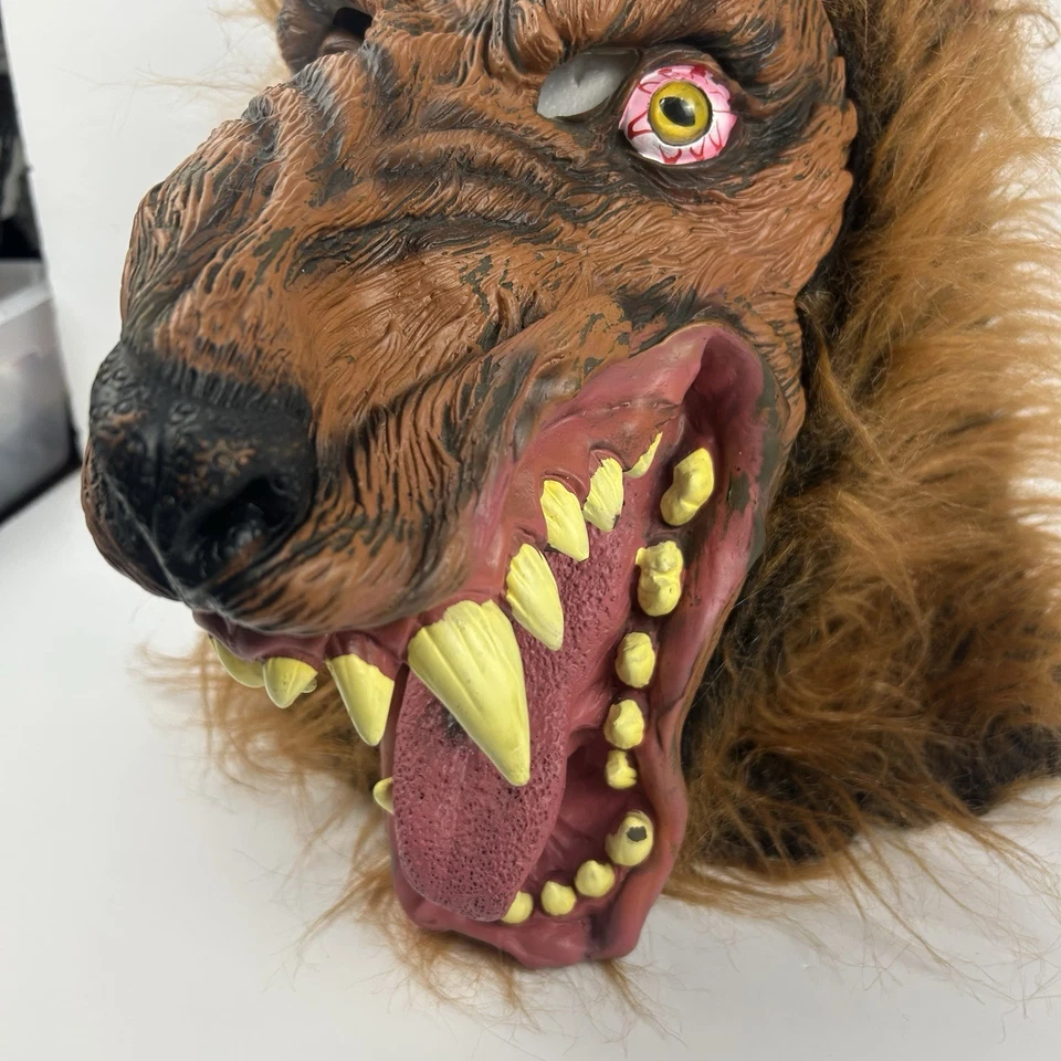 Feroz Colmillos Hombre Lobo Adulto Máscara Cabeza Halloween Accesorio Piel Marrón Lobo Máscara Foto 2 de 4