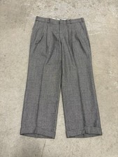 Vintage 70s Gray White Houndstooth Plaid Wool Trousers Pleated Tapered 36x29