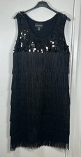 Frank Lyman Black Sequin Evening Dress Size 16 Fringe Detail Party Cocktail