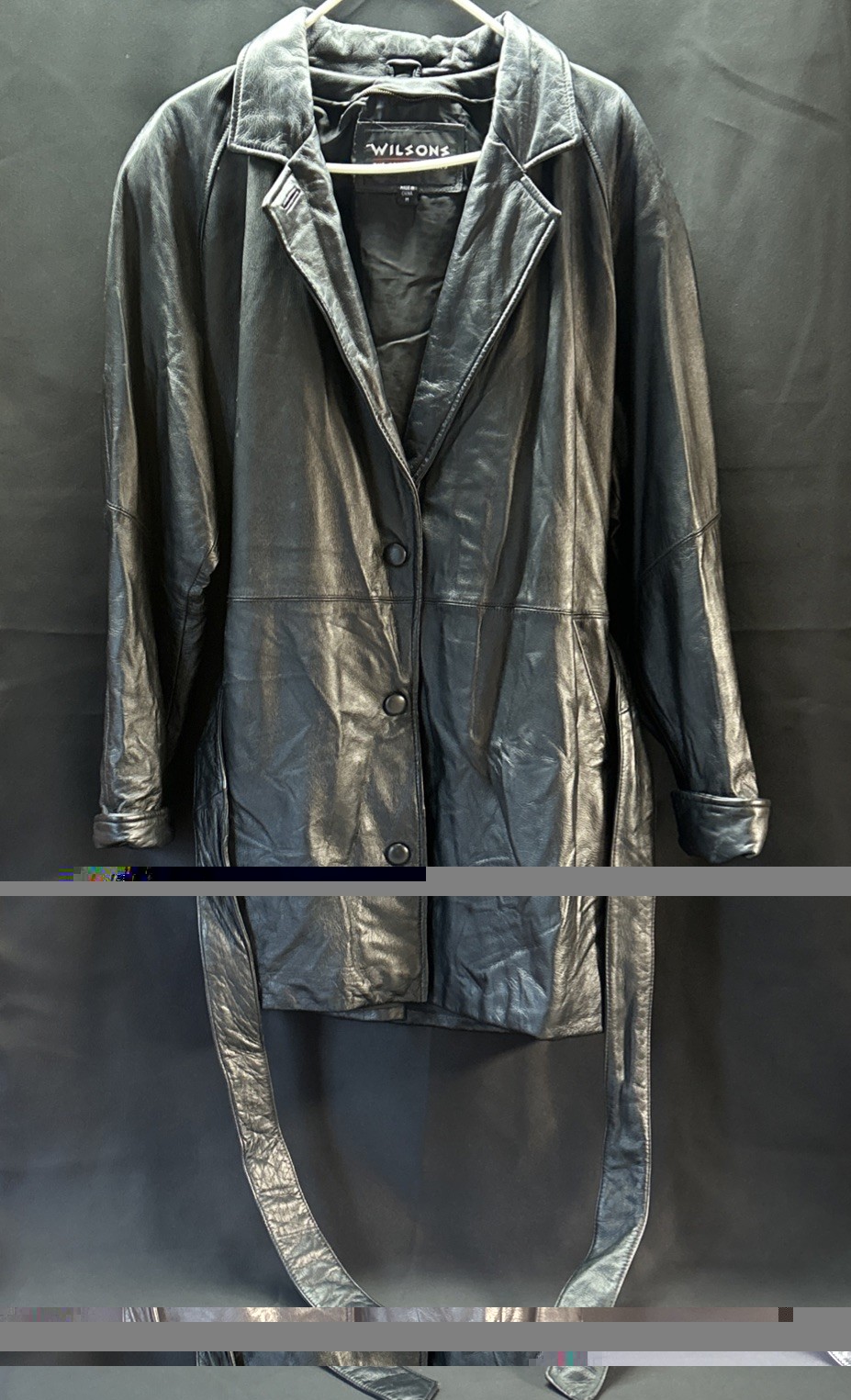 Vintage Wilsons Leather Black Belted Jacket Coat Women’s MEDIUM Overcoat