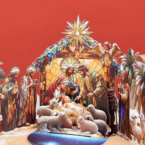 PACK of 6 Christmas Pop Up Cards Merry Go Round, Evergreens, Nativity, etc. - Picture 4 of 6