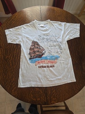 CoCowalk Cayman Islands Tshirt With Pirate Ship And Map Adult White Medium Mens