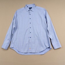 David Donahue Dress Shirt Mens XXL Blue Check Point Collar 100 Cotton