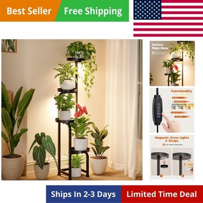 Plant Stand with Grow Light, Corner Metal Flower Pot Stands for Multiple Plan...