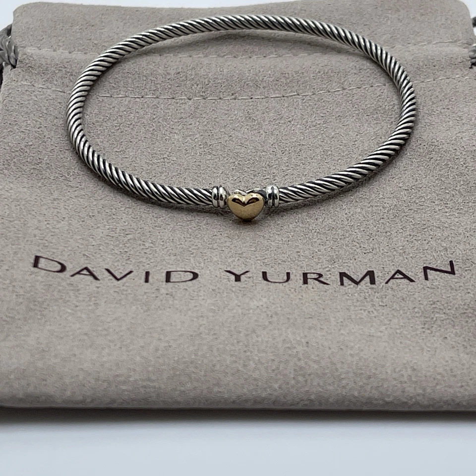 Brazalete Estación Corazón David Yurman Clásico Cable 3mm Plata Esterlina Oro 18k Foto 2 de 4