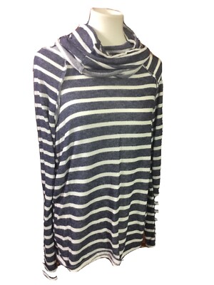 12pm by mon ami womens small soft blue white striped, distressed edges long cowl