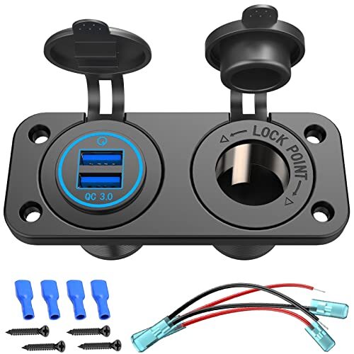 QC 3.0 USB Outlet 12V Boat Marine Waterproof Cigarette Lighter Socket Splitte
