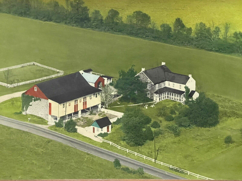 VTG Colorized Oil-Tint Photo Farmhouse State Aerial Farm Statistics Attrib 27x19 - Picture 2 of 12