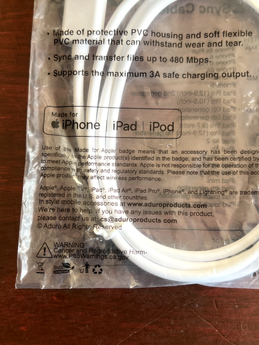 Cargador de iPhone Aduro Apple USB para Iluminación Apple Certificado MFI 3 Pies de Largo Cable - Imagen 5 de 20