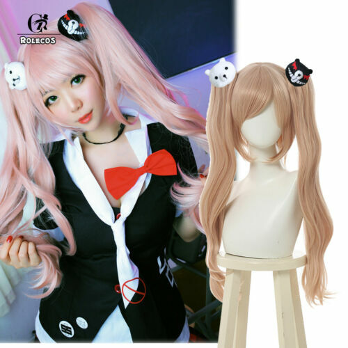 Danganronpa Enoshima Junko Pink Cosplay Wig 2 Clips Ponytail Bunny Bear Headwear - Picture 1 of 9