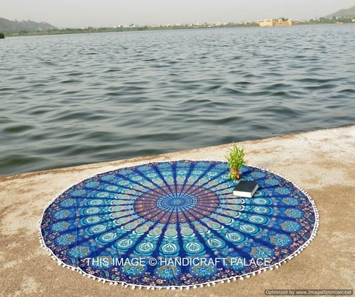 Indian Pom Pom Round Mandala Tapestry Wall Hanging Beach Throw Towel Yoga Mat - Picture 9 of 42