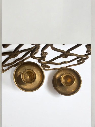 Pair Of Vintage Brass Wall-Mounted Candle Holders With Ornate Heart Designs - Picture 5 of 6