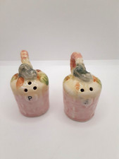 Vintage Hand-Painted Ceramic Jug-Form Salt & Pepper Shakers in Basket Motif — listing 2