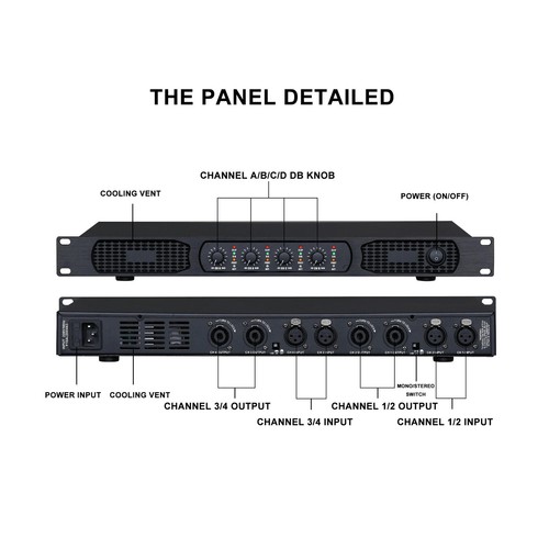 DA4400 Professional 4 Channel Class H Digital DJ Power Amplifier 4*800W in 8 OsZ - Picture 7 of 18