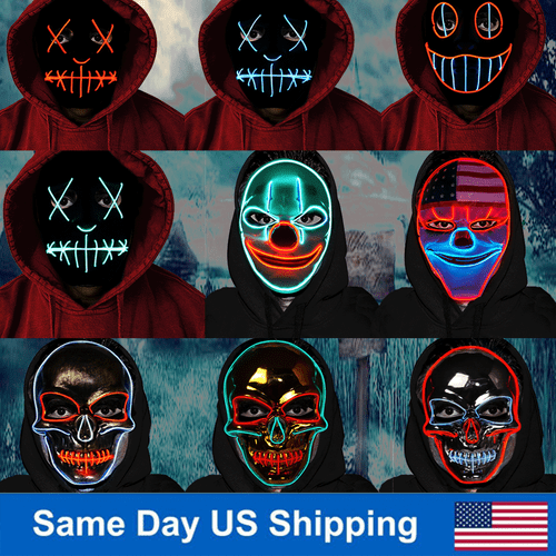 Halloween LED Purge Glowing Creepy Masks Party Cosplay Costume Kids Adult Mask - Picture 1 of 69