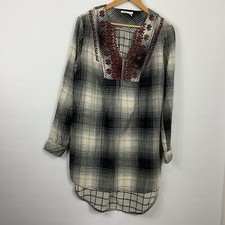 Floreat Anthropologie Plaid Embroidered Tunic Shirt Dress Womens Size Small