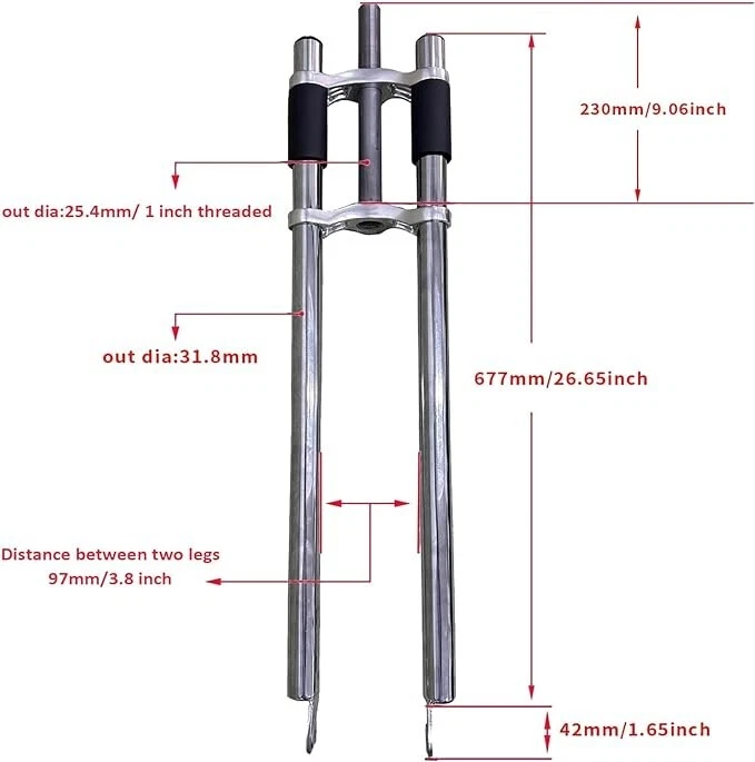 CDH 26" Bike Fork 1" Threaded & Headset, Triple Tree Non Suspension Bicycle Fork - Image 4 of 4