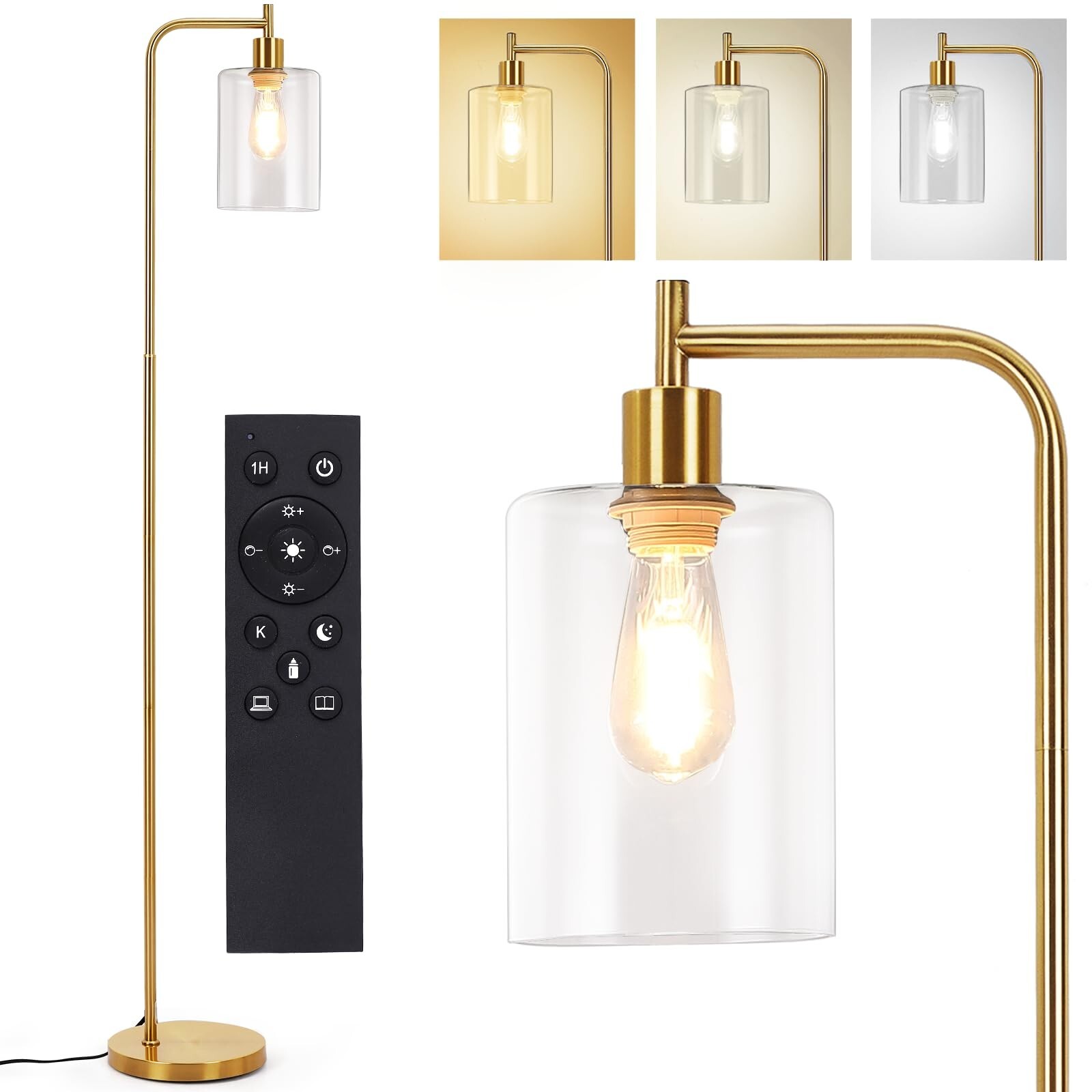 Litake Industrial Floor Lamp, Dimmable Modern Standing Lamp with Clear Glass ...