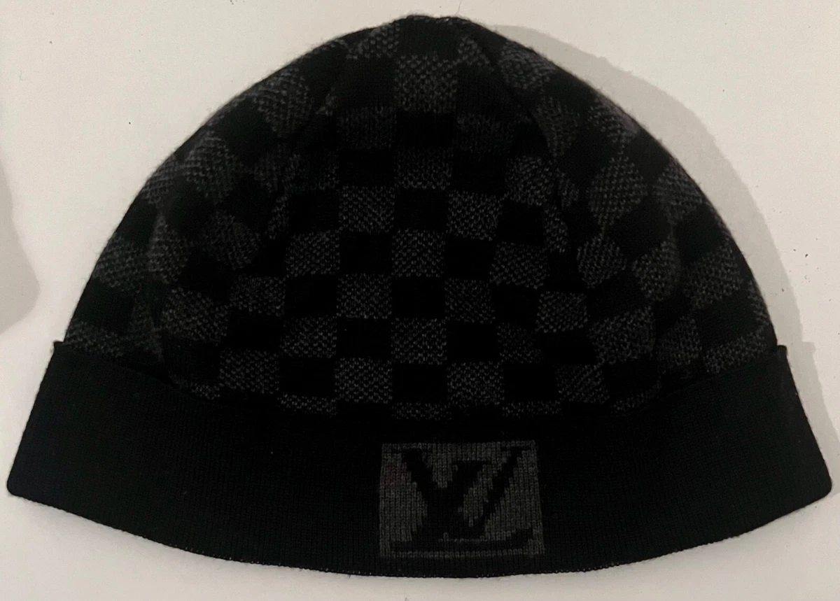 Louis Vuitton Black/Gray Checkered Beanie , One size