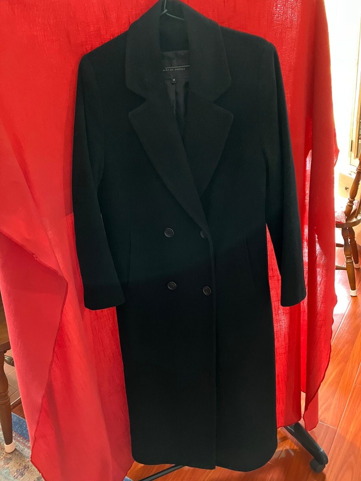 Vintage David Jones wool blend, full length, lined ladies overcoat, black size 8