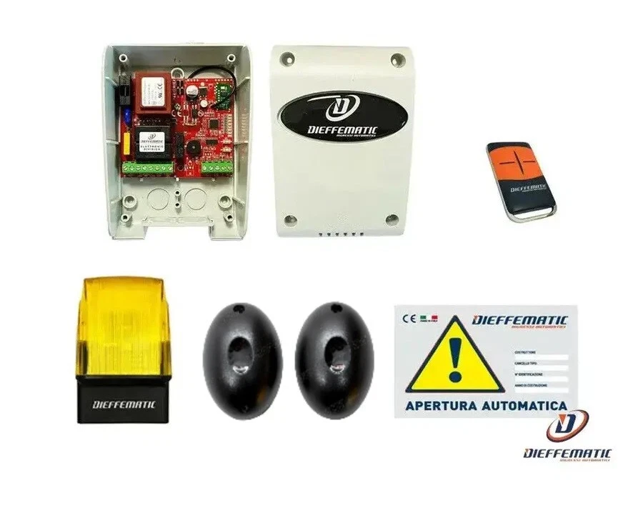 DIEFFEMATIC KIT PER SERRANDE COMPLETO DI CENTRALE LAMPEGGIANTE TELECOMANDO FOTOCELLULE 230V