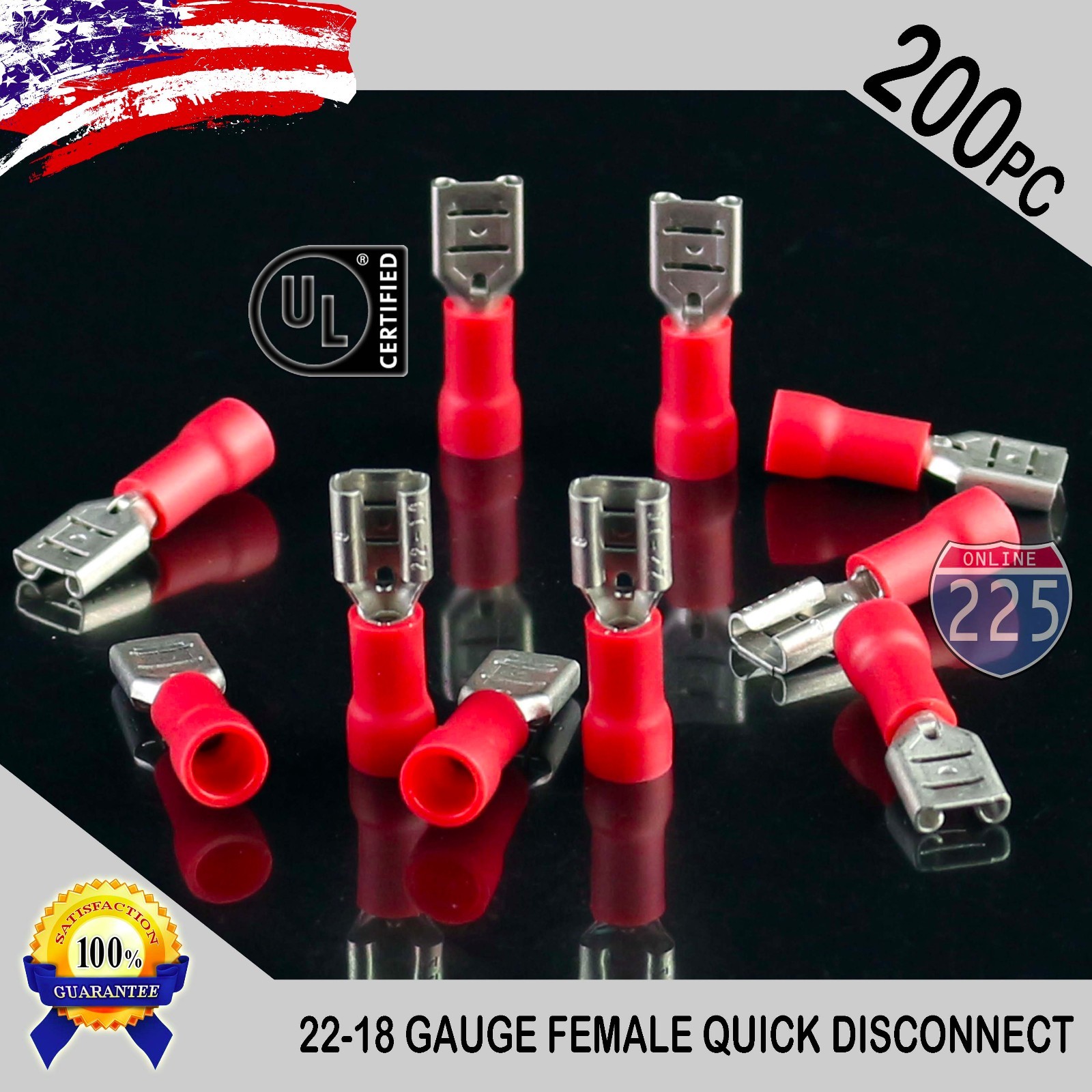 200 Piece 22-18 Gauge Non-Insulated 3/16" Female Quick Disconnect .187 - Foto 2