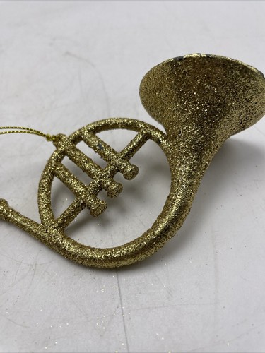 Lote de 3 instrumentos musicales adorno árbol de Navidad brillo dorado vintage vacaciones - Imagen 7 de 8