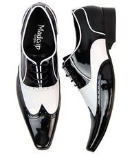 MADCAP ENGLAND RETRO MOD MENS 50s BLACK/WHITE SHOES BROGUES Winklepickers Aijaz 