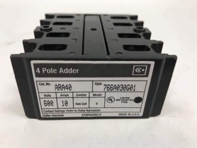 Eaton Cutler Hammer ARA40 NEMA CONTROL RELAY DECK ADDER 4 Pole