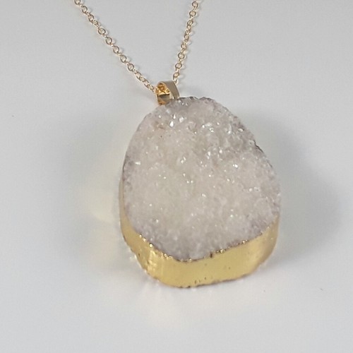 Collar de piedras preciosas blancas naturales de cuarzo druso geoda ágata cadena de 20 - Imagen 4 de 8
