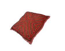 Vintage Handmade Throw Pillow Cover Pillowcase Zip Red-Pink Embroidered Mirror