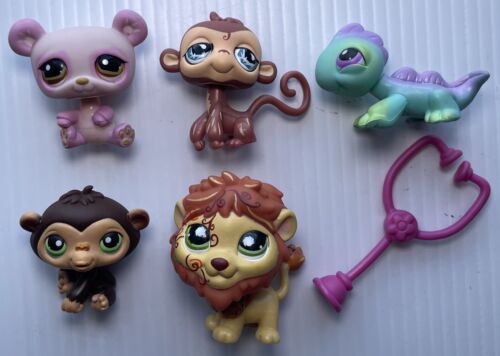 Lot- 5 Littlest Pet Shop LPS Panda Monkey Chimp Lion Iguana 366 944 485 223 899