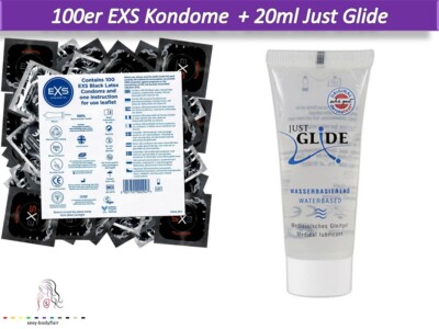   100 EXS Kondome Black / Bubblegum / Choco / Cola / Erdbeere + Justglide